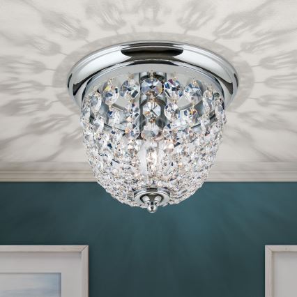 Kristallen plafondlamp PLAFOND 1xE27/40W/230V diameter 26 cm glanzend chroom