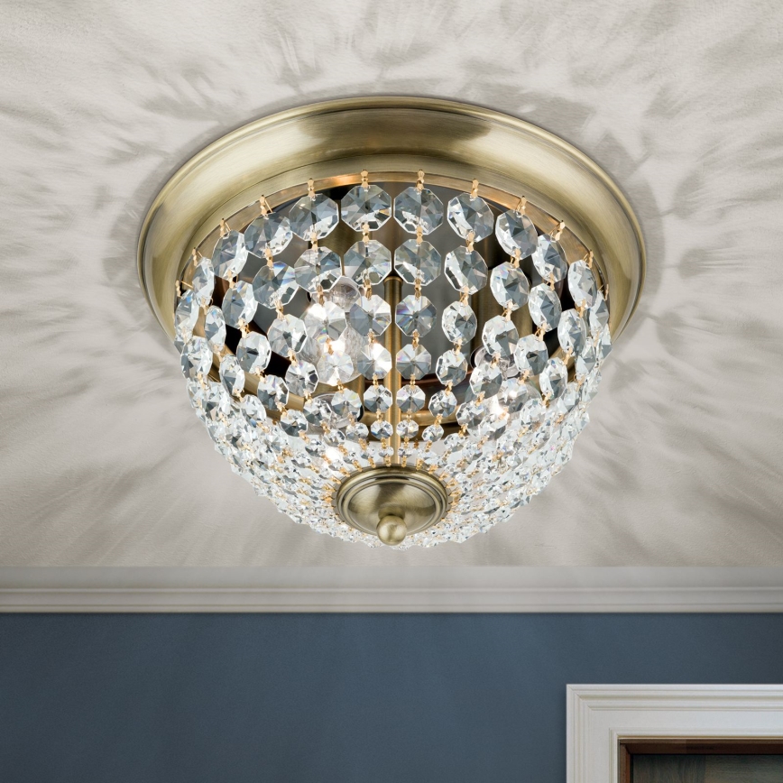 Kristallen plafondlamp PLAFOND 3xE27/40W/230V diameter 35 cm brons