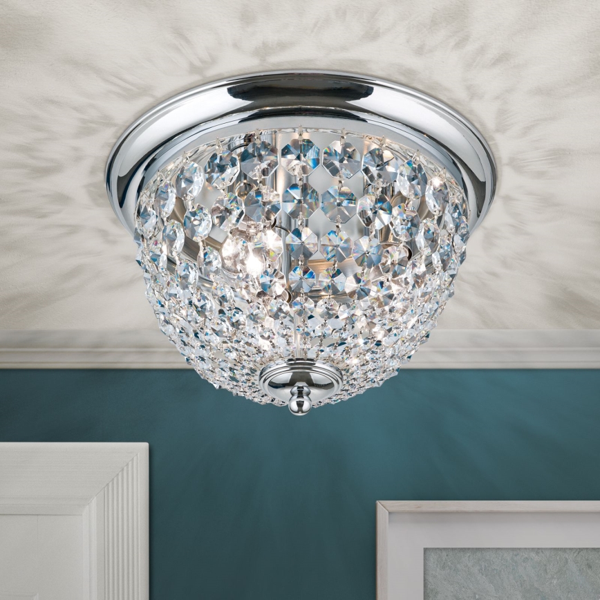 Kristallen plafondlamp PLAFOND 3xE27/40W/230V diameter 35 cm glanzend chroom