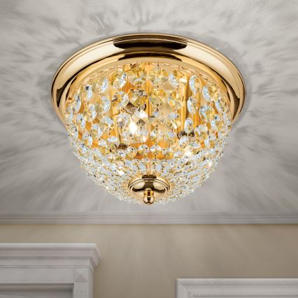 Kristallen plafondlamp PLAFOND 3xE27/40W/230V diameter 35 cm goud