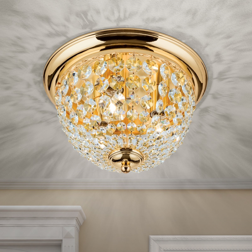 Kristallen plafondlamp PLAFOND 3xE27/40W/230V diameter 35 cm goud