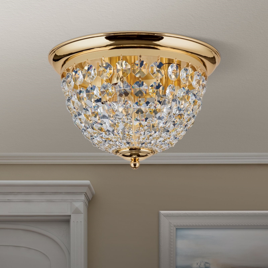 Kristallen plafondlamp PLAFOND 3xE27/40W/230V diameter 35 cm goud