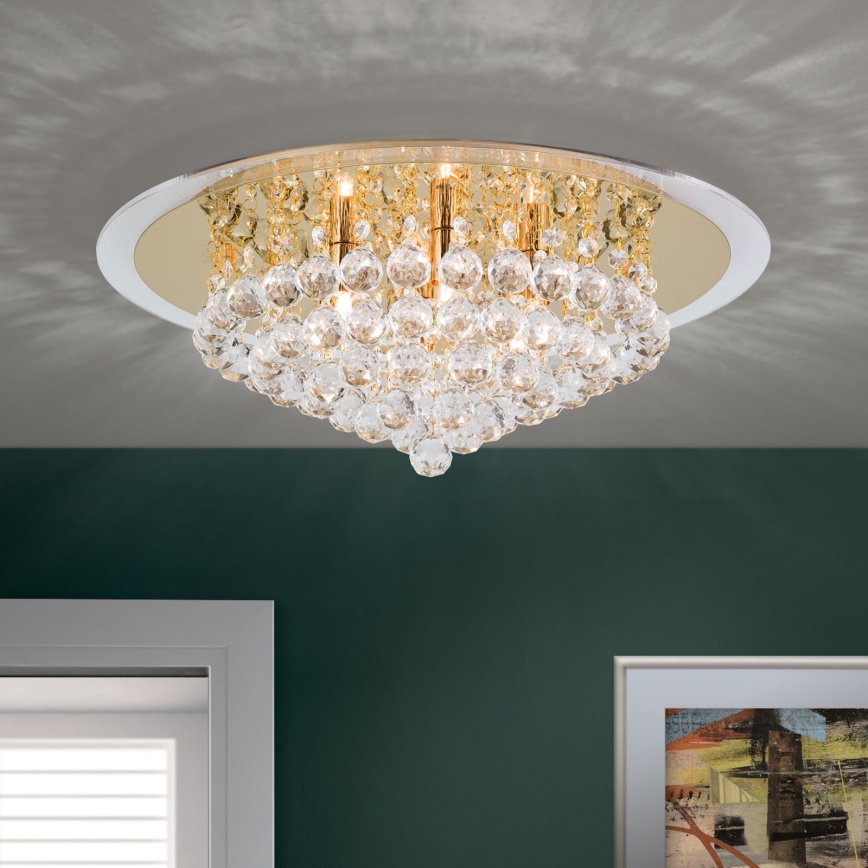 Kristallen plafondlamp GLORIA 6xG9/40W/230V diameter 50 cm goud