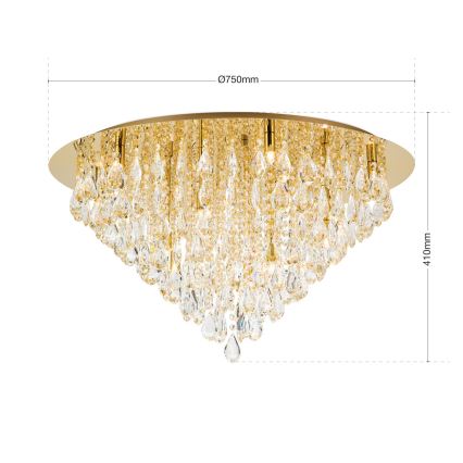 Kristallen plafondlamp CELESTE 12xG9/40W/230V diameter 75 cm goud