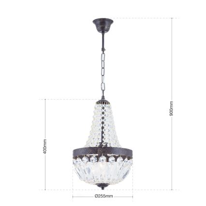 Kristallen hanglamp aan een ketting ARILA 1xE27/60W/230V diameter 25,5 cm bruin/patina