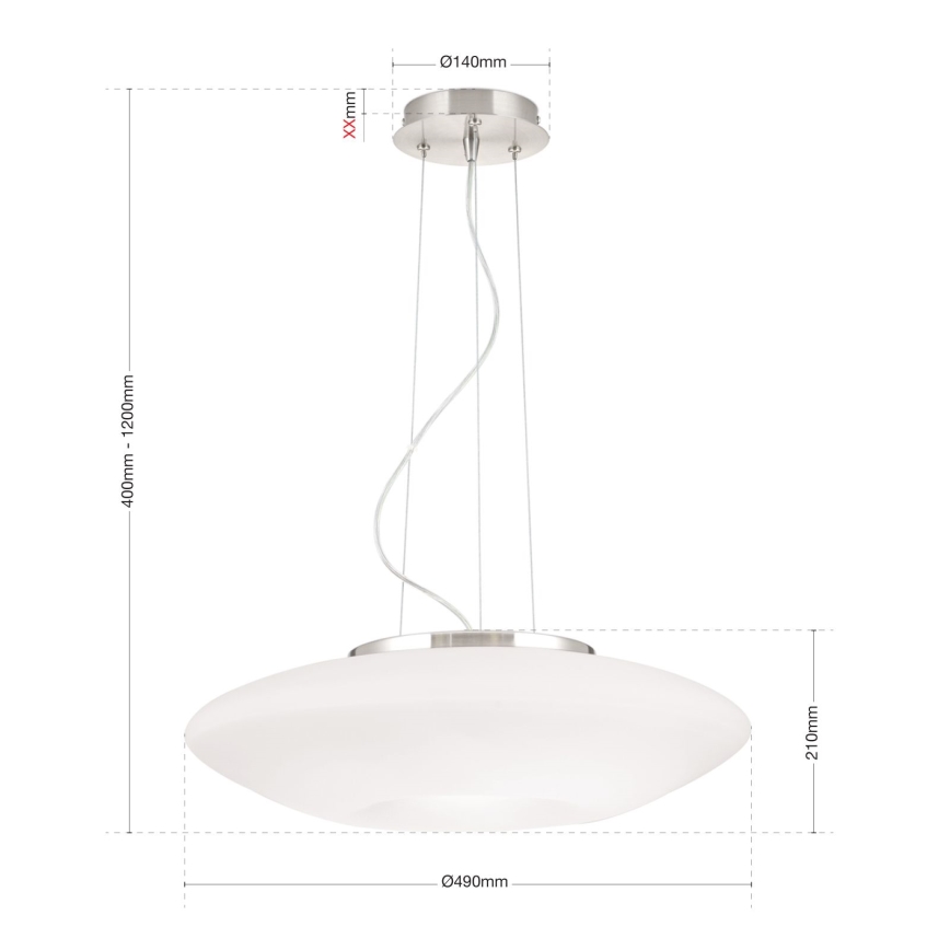 Hanglamp aan een koord BLANC 2xE27/60W/230V diameter 49 cm mat chroom