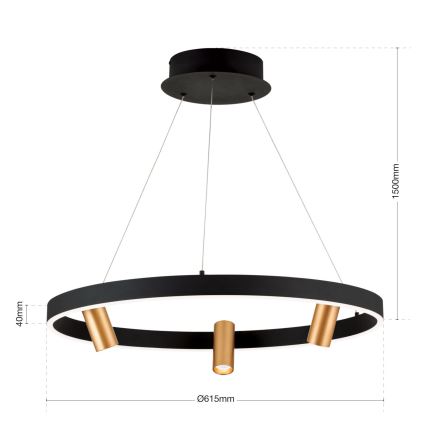 LED Dimbare hanglamp aan kabel BERLIN LED/50W/230V zwart/goud