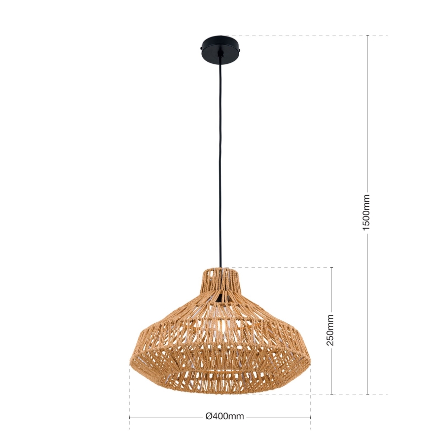 Hanglamp aan een koord BASKET 1xE27/40W/230V diameter 40 cm hennep