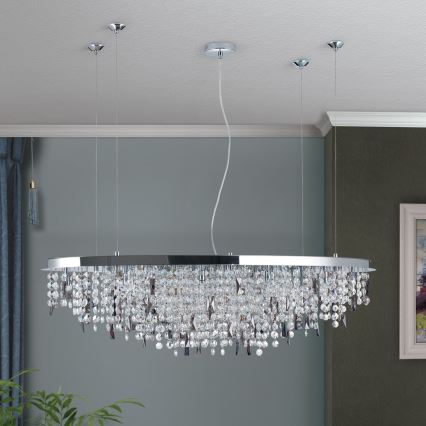 Kristallen hanglamp aan een koord CRYSTALRIVER 21xG9/40W/230V glanzend chroom