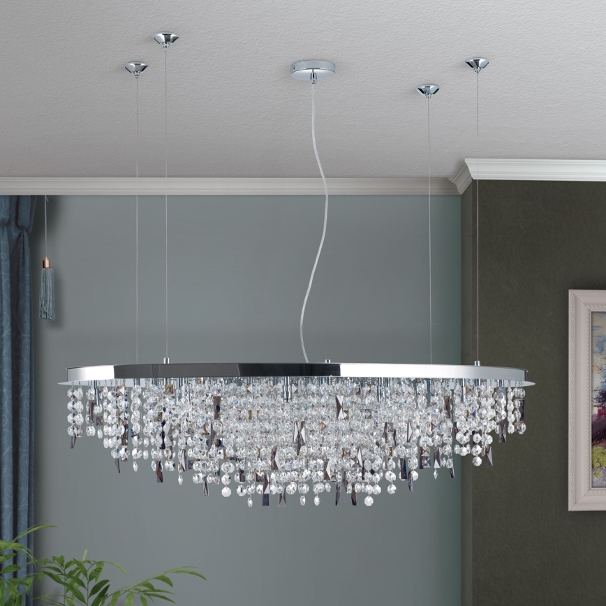 Kristallen hanglamp aan een koord CRYSTALRIVER 21xG9/40W/230V glanzend chroom
