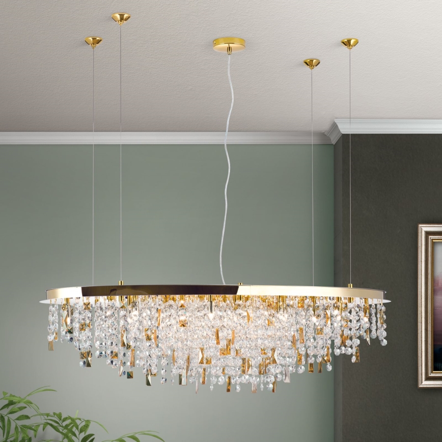 Kristallen hanglamp aan een koord CRYSTALRIVER 21xG9/40W/230V goud