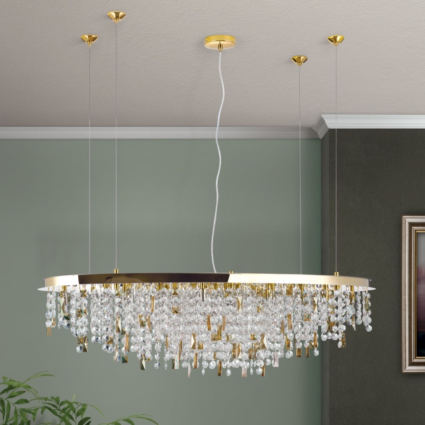 Kristallen hanglamp aan een koord CRYSTALRIVER 21xG9/40W/230V goud