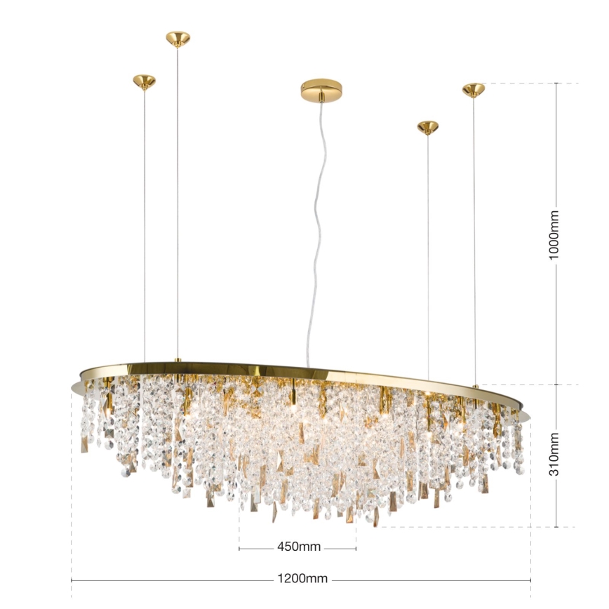 Kristallen hanglamp aan een koord CRYSTALRIVER 21xG9/40W/230V goud