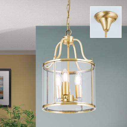 Kroonluchter met ketting BRUNO 3xE14/40W/230V Ø 25 cm goud