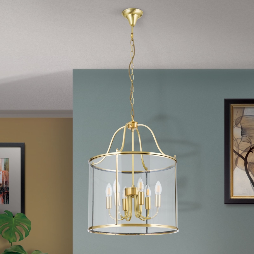 Kroonluchter aan ketting BRUNO 6xE14/40W/230V Ø 43 cm goud