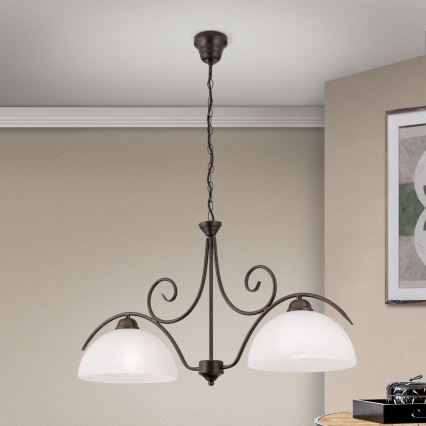 Kroonluchter met ketting RULA 2xE27/40W/230V wit/brons