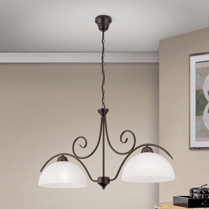 Kroonluchter met ketting RULA 2xE27/40W/230V wit/brons