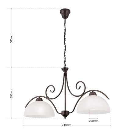 Kroonluchter met ketting RULA 2xE27/40W/230V wit/brons
