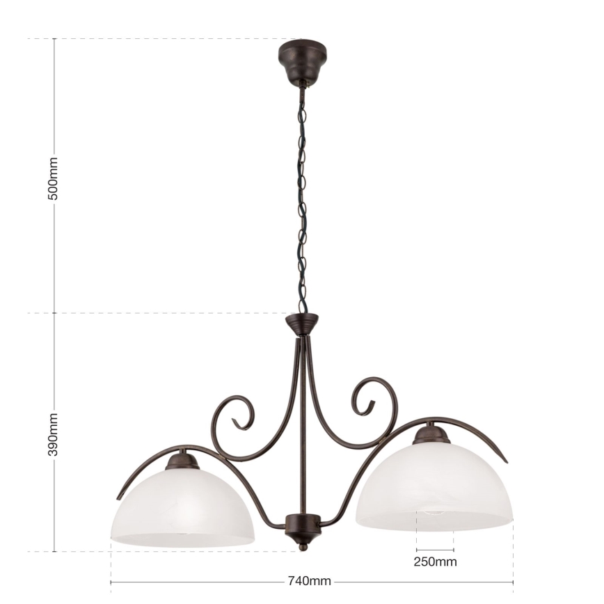 Kroonluchter met ketting RULA 2xE27/40W/230V wit/brons