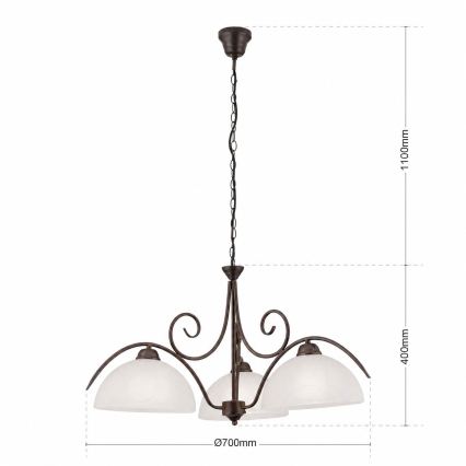 Orion - Kroonluchter met ketting RULA 3xE27/40W/230V Ø 70 cm wit/brons