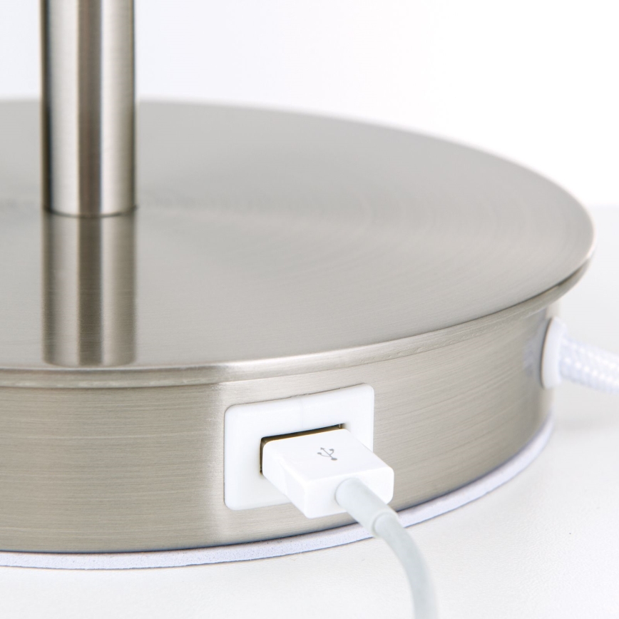 Tafellamp met USB-poort LUDWIG 1xE27/40W/230V 50 cm wit/mat chroom