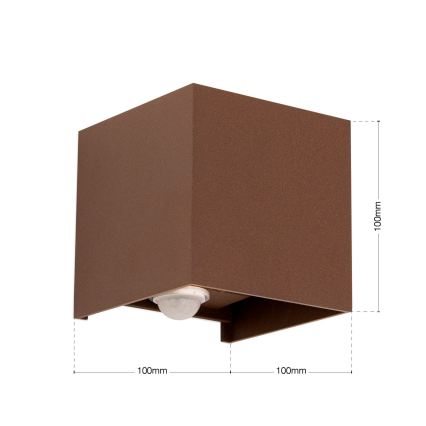 Buitenwandlamp met bewegings- en schemeringssensor CUBE-S LED/13W/230V IP54 bruin