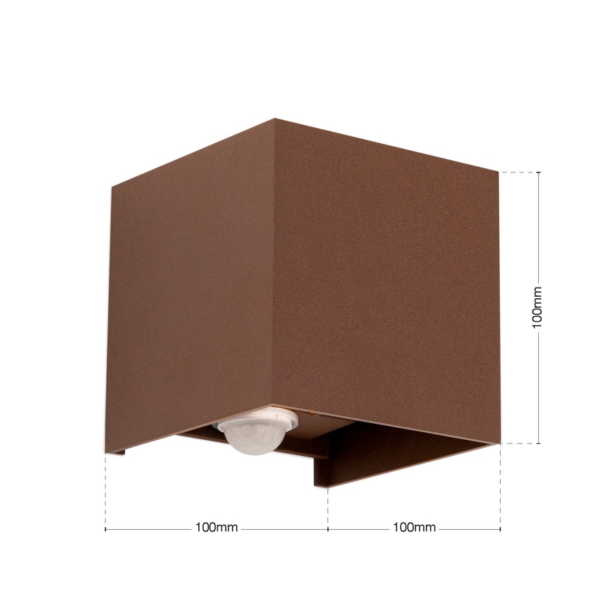 Buitenwandlamp met bewegings- en schemeringssensor CUBE-S LED/13W/230V IP54 bruin