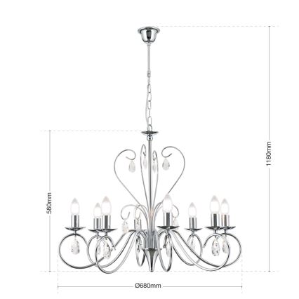 Kristallen hanglamp aan een ketting ALESSIA 8xE14/40W/230V glanzend chroom