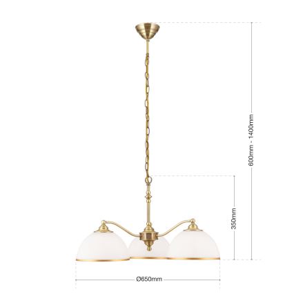 Hanglamp aan een ketting OLD LAMP 3xE27/40W/230V diameter 65 cm wit/messing