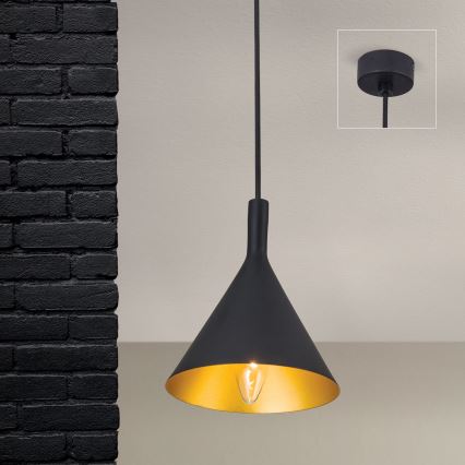 Hanglamp met kabel GUNDA 1xE14/40W/230V Ø 16,5 cm zwart/goud