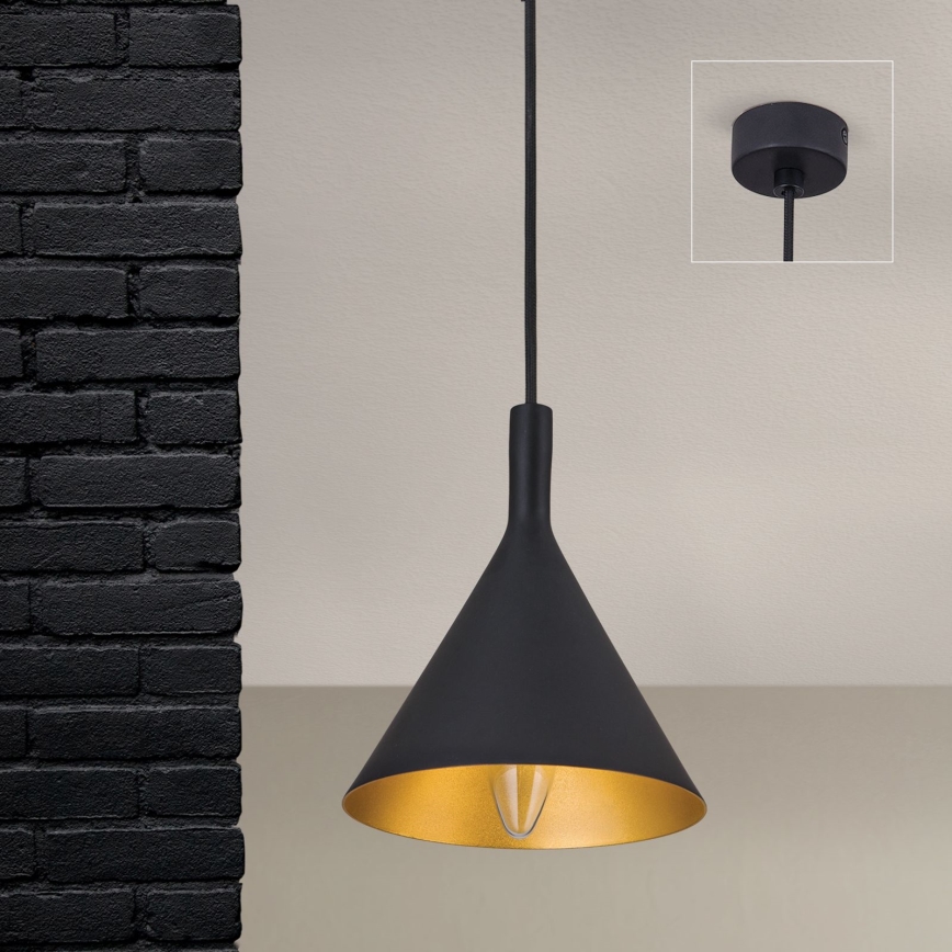 Hanglamp met kabel GUNDA 1xE14/40W/230V Ø 16,5 cm zwart/goud