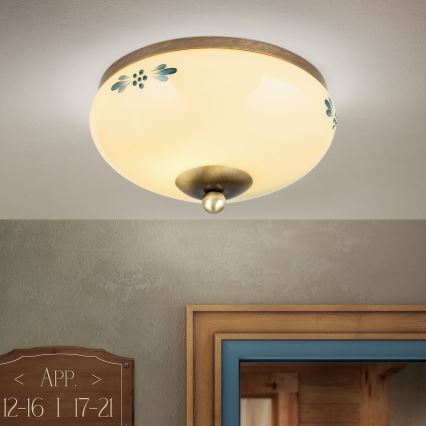 Plafondlamp LANDHAUS 1xE27/60W/230V Ø 21 cm brons/beige/blauw