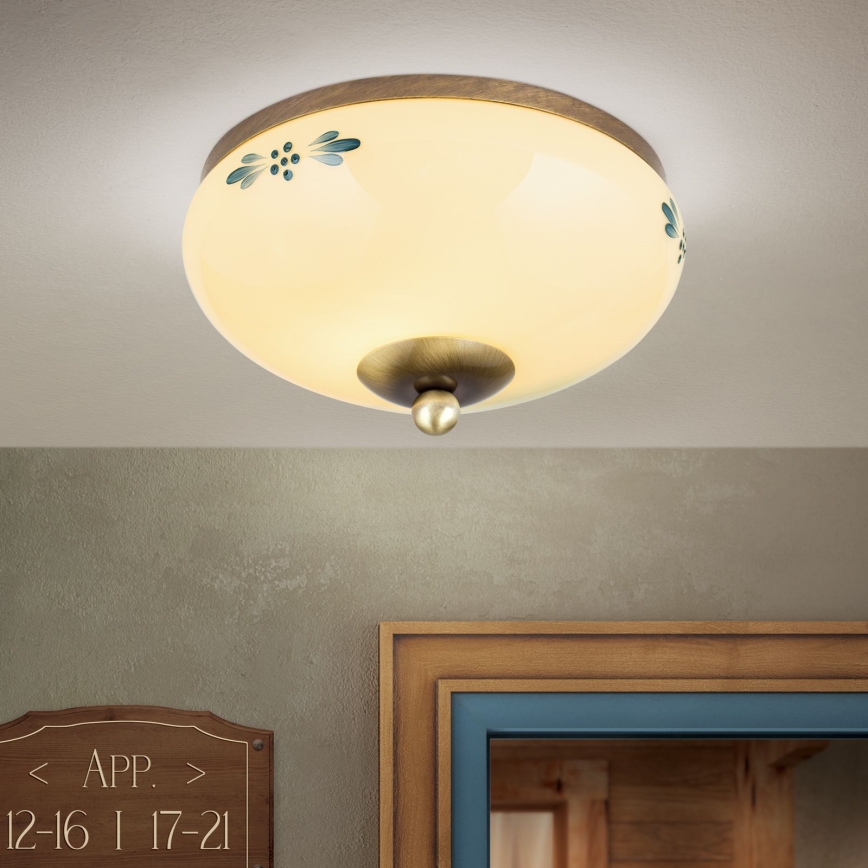 Plafondlamp LANDHAUS 1xE27/60W/230V Ø 21 cm brons/beige/blauw