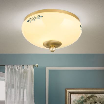 Plafondlamp LANDHAUS 1xE27/60W/230V Ø 21 cm messing/beige/blauw