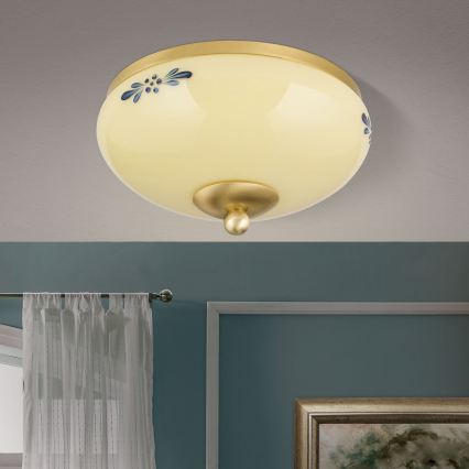 Plafondlamp LANDHAUS 1xE27/60W/230V Ø 21 cm messing/beige/blauw