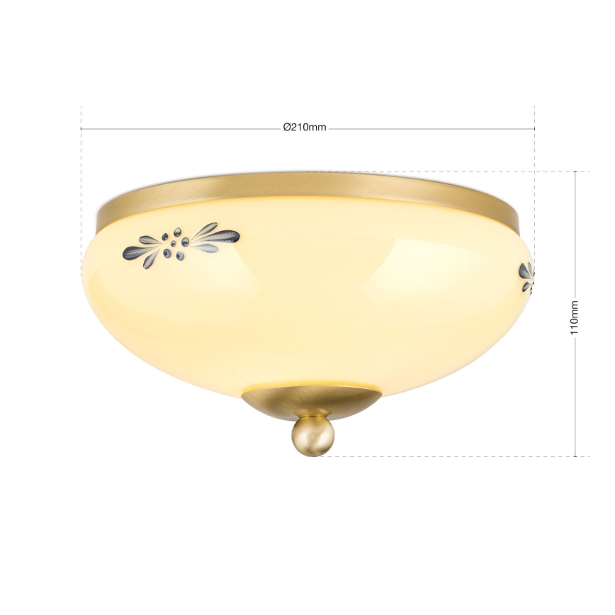 Plafondlamp LANDHAUS 1xE27/60W/230V Ø 21 cm messing/beige/blauw