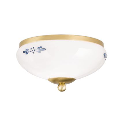 Plafondlamp LANDHAUS 1xE27/60W/230V Ø 21 cm messing/wit/blauw