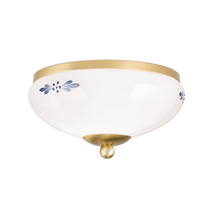 Plafondlamp LANDHAUS 1xE27/60W/230V Ø 21 cm messing/wit/blauw