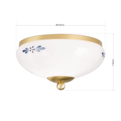 Plafondlamp LANDHAUS 1xE27/60W/230V Ø 21 cm messing/wit/blauw