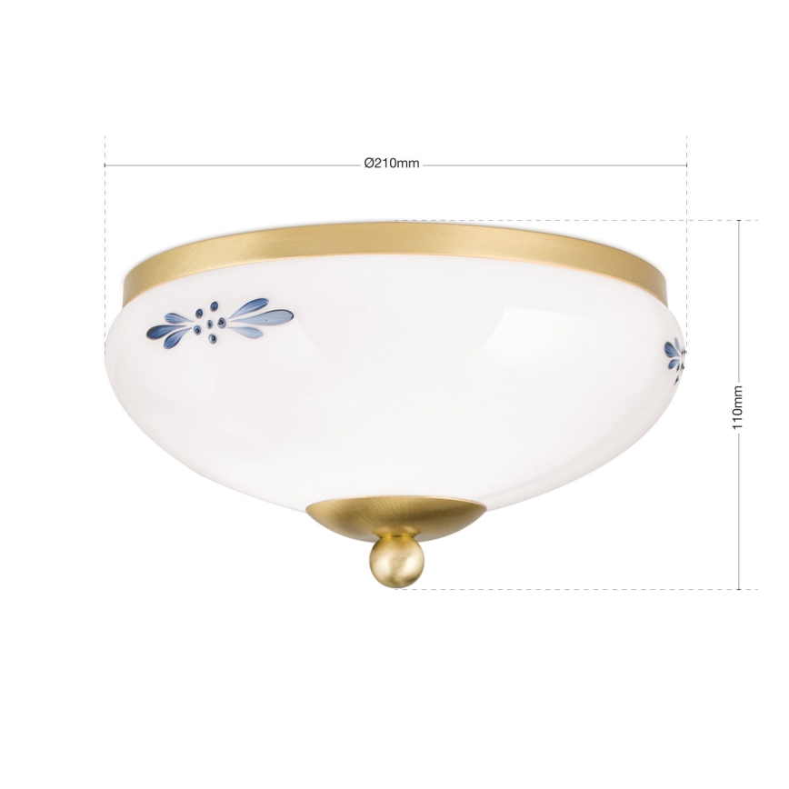 Plafondlamp LANDHAUS 1xE27/60W/230V Ø 21 cm messing/wit/blauw