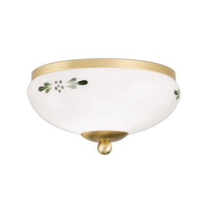 Plafondlamp LANDHAUS 1xE27/60W/230V Ø 21 cm messing/wit/groen