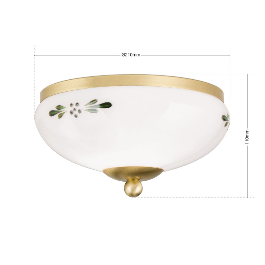 Plafondlamp LANDHAUS 1xE27/60W/230V Ø 21 cm messing/wit/groen
