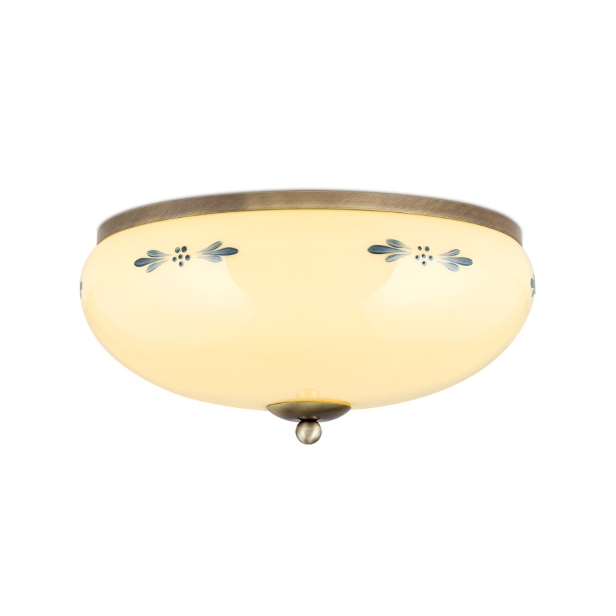 Plafondlamp LANDHAUS 3xE27/60W/230V Ø 35 cm brons/beige/blauw