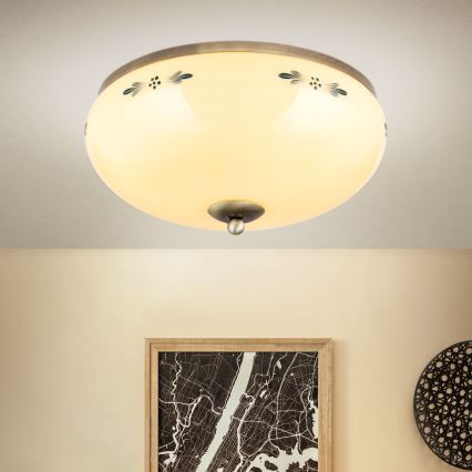 Plafondlamp LANDHAUS 3xE27/60W/230V Ø 35 cm brons/beige/blauw