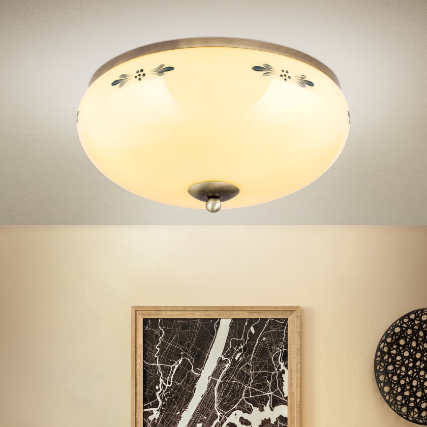 Plafondlamp LANDHAUS 3xE27/60W/230V Ø 35 cm brons/beige/blauw