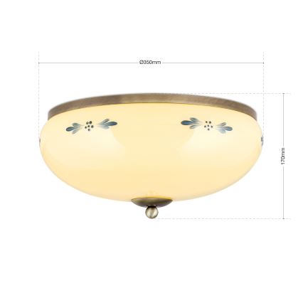 Plafondlamp LANDHAUS 3xE27/60W/230V Ø 35 cm brons/beige/blauw