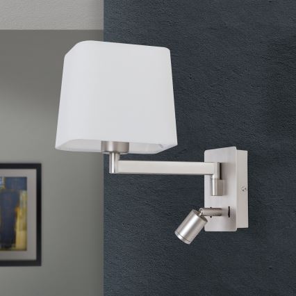 LED Wandlamp CARLTON 1xE27/40W/230V + LED/3W wit/mat chroom
