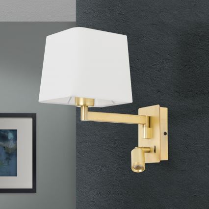 LED Wandlamp CARLTON 1xE27/40W/230V + LED/3W wit/goud