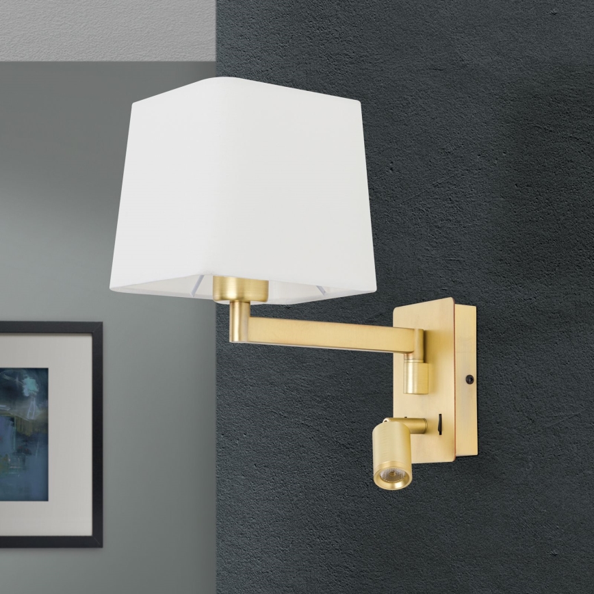 LED Wandlamp CARLTON 1xE27/40W/230V + LED/3W wit/goud