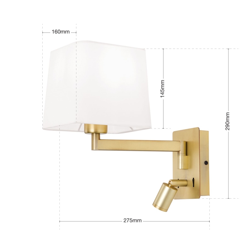 LED Wandlamp CARLTON 1xE27/40W/230V + LED/3W wit/goud